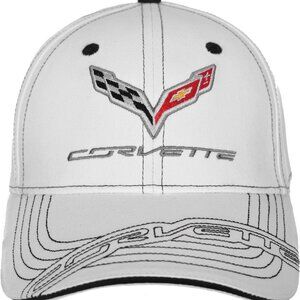 JH Design Men's Chevy Corvette C7 Logo Cap Adjustable White Hat